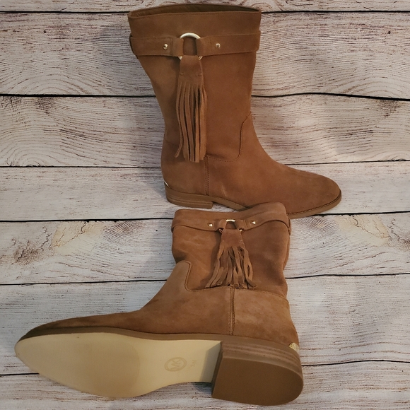 Michael Kors Rhea Dark Carmel Suede Mid Calf Fring - Picture 8 of 14